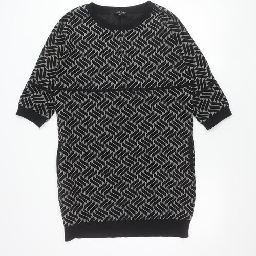 Soon Womens Black Geometric Pullover Jumper Size 14 Crew Neck