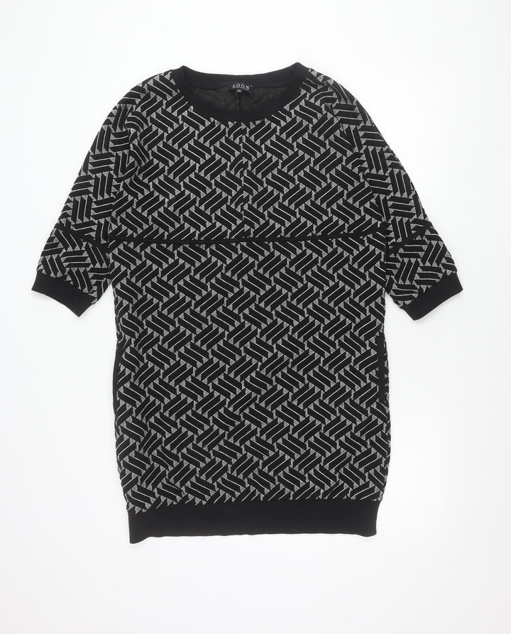 Soon Womens Black Geometric Pullover Jumper Size 14 Crew Neck