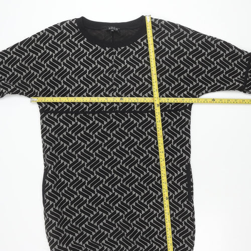 Soon Womens Black Geometric Pullover Jumper Size 14 Crew Neck