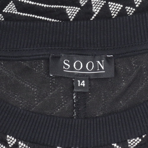 Soon Womens Black Geometric Pullover Jumper Size 14 Crew Neck