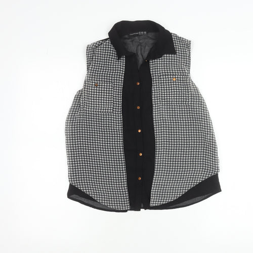 Atmosphere Womens Black Houndstooth Button Up Sleeveless Shirt Size 6