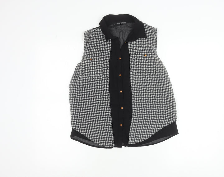 Atmosphere Womens Black Houndstooth Button Up Sleeveless Shirt Size 6