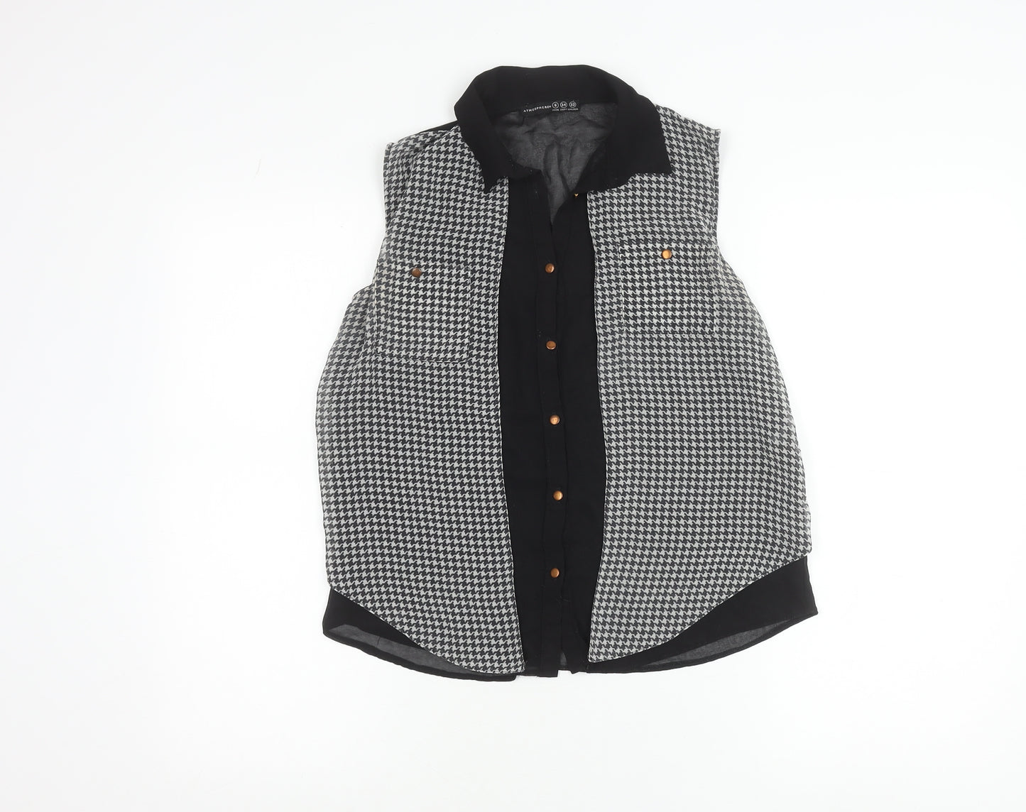 Atmosphere Womens Black Houndstooth Button Up Sleeveless Shirt Size 6