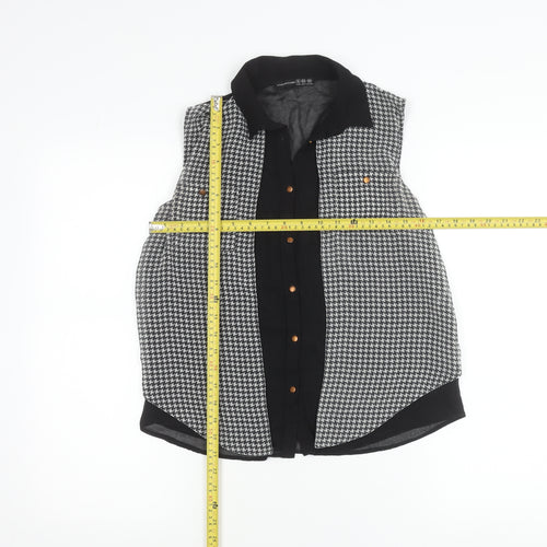 Atmosphere Womens Black Houndstooth Button Up Sleeveless Shirt Size 6
