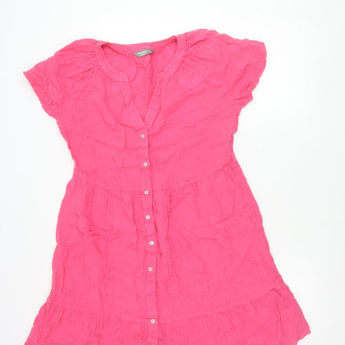 Nutmeg Women Pink Cotton Button Shirt Dress Size 10 Casual Summer