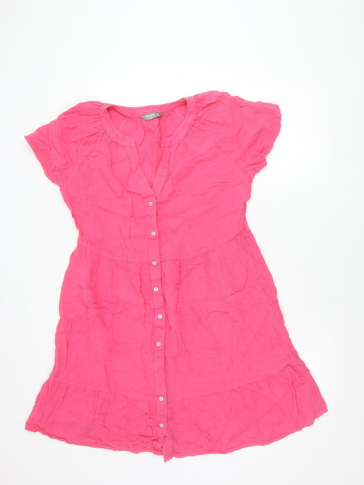 Nutmeg Women Pink Cotton Button Shirt Dress Size 10 Casual Summer