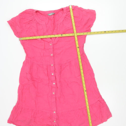 Nutmeg Women Pink Cotton Button Shirt Dress Size 10 Casual Summer