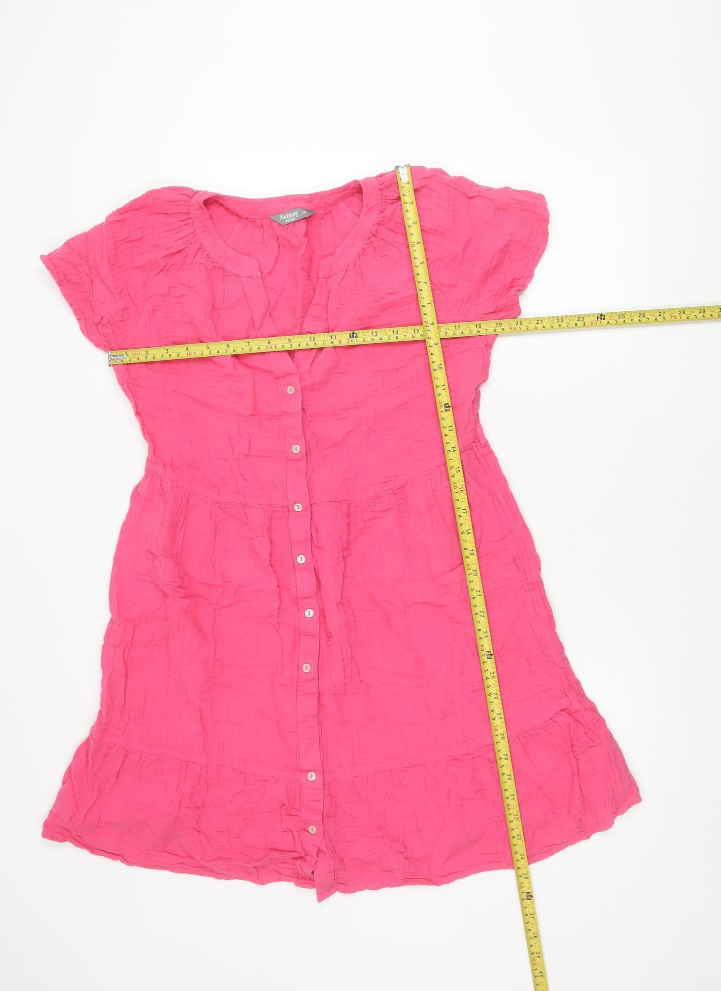 Nutmeg Women Pink Cotton Button Shirt Dress Size 10 Casual Summer