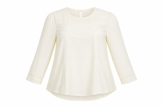 Front view of Elodie women’s ivory blouse, size M, 3/4 sleeve tunic top