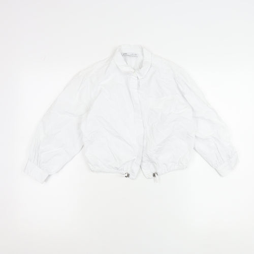 Zara Girls White Cotton Collared Button-Up Shirt 8 Years Long Sleeve