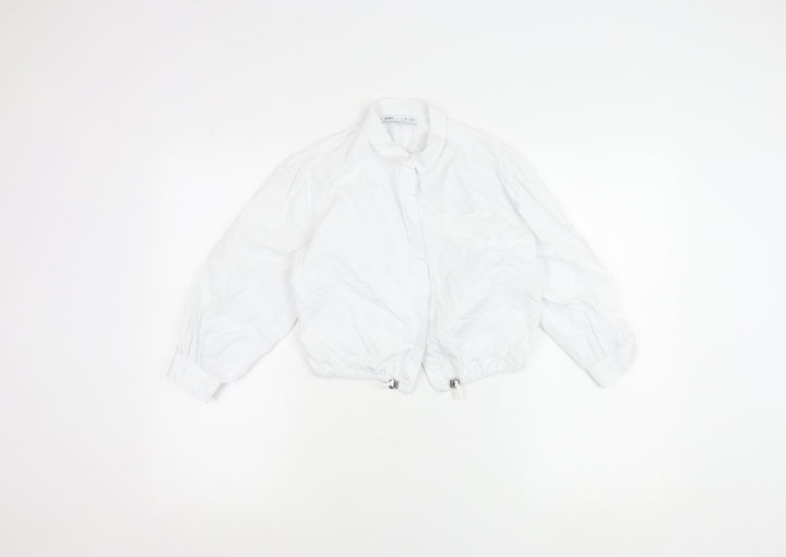 Zara Girls White Cotton Collared Button-Up Shirt 8 Years Long Sleeve