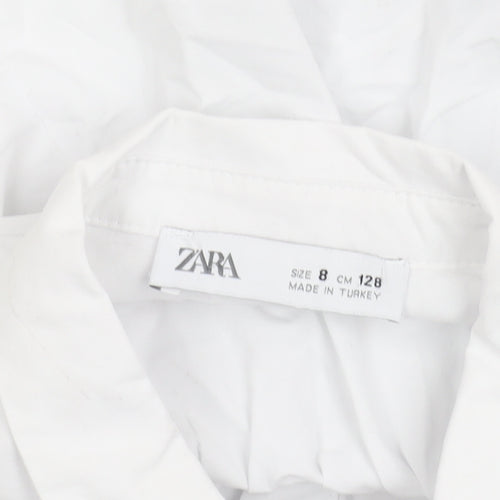 Zara Girls White Cotton Collared Button-Up Shirt 8 Years Long Sleeve