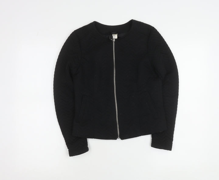 Divided Womens Black Size 6 Basic Casual Zip Jacket
