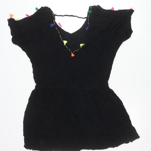 Papaya Women’s Black L Kaftan Dress Beaded Tassel Lightweight Viscose