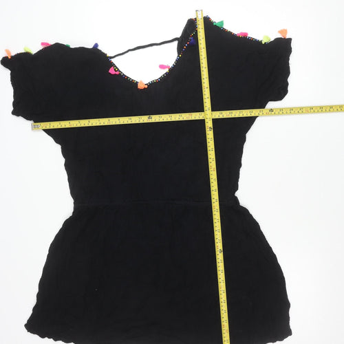 Papaya Women’s Black L Kaftan Dress Beaded Tassel Lightweight Viscose