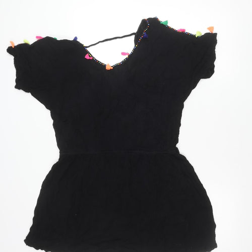 Papaya Women’s Black L Kaftan Dress Beaded Tassel Lightweight Viscose