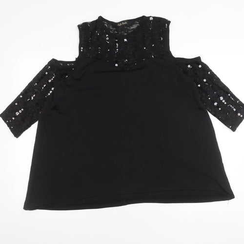 Bella Moda Women’s Black Plus Size 16 Tunic Blouse Sequin Lace 3/4 Sleeve