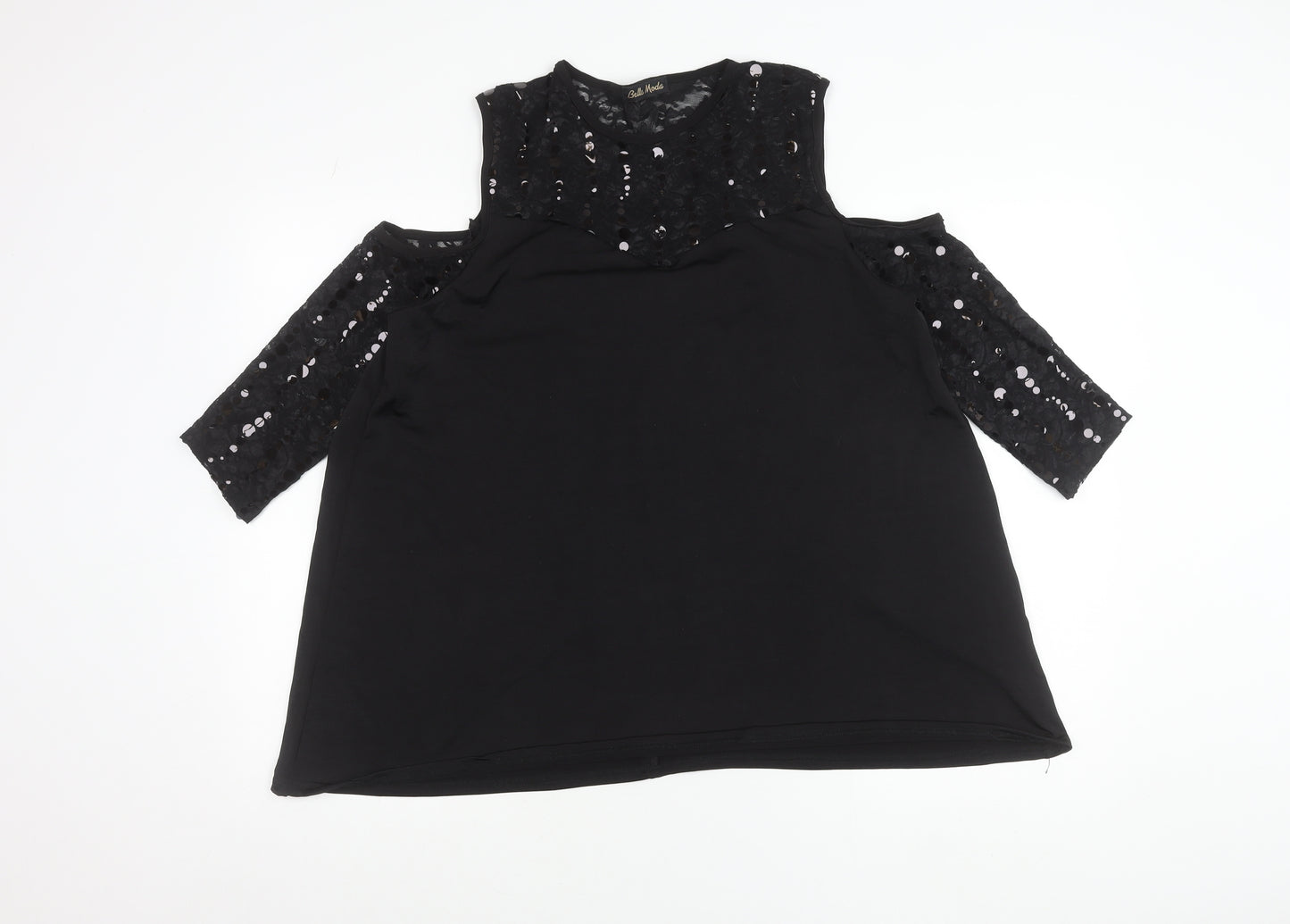 Bella Moda Women’s Black Plus Size 16 Tunic Blouse Sequin Lace 3/4 Sleeve