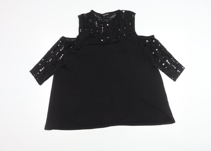 Bella Moda Women’s Black Plus Size 16 Tunic Blouse Sequin Lace 3/4 Sleeve