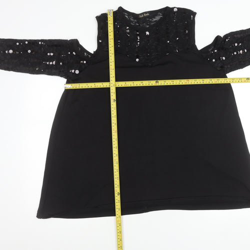 Bella Moda Women’s Black Plus Size 16 Tunic Blouse Sequin Lace 3/4 Sleeve