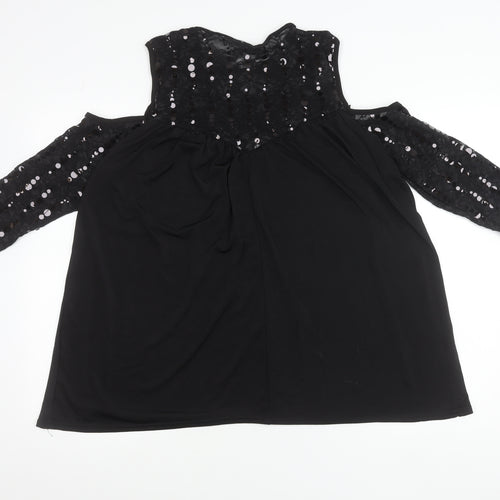 Bella Moda Women’s Black Plus Size 16 Tunic Blouse Sequin Lace 3/4 Sleeve