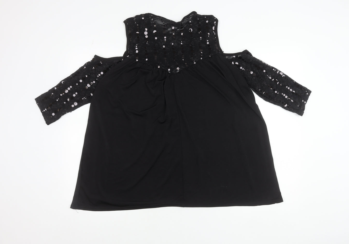 Bella Moda Women’s Black Plus Size 16 Tunic Blouse Sequin Lace 3/4 Sleeve