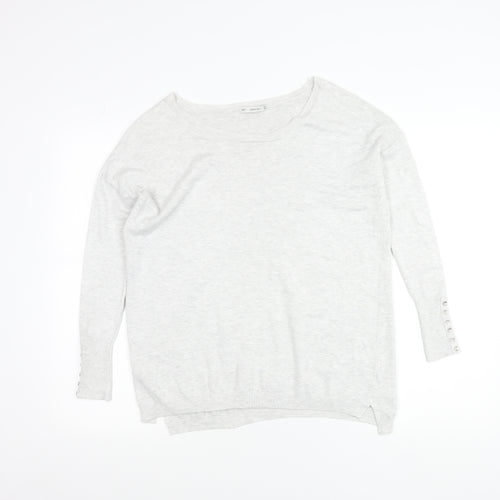 Zara Women Grey Knit Pullover Jumper Small Boat Neck Long Sleeve
