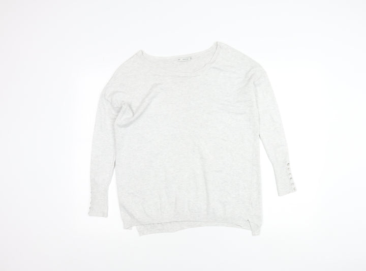 Zara Women Grey Knit Pullover Jumper Small Boat Neck Long Sleeve