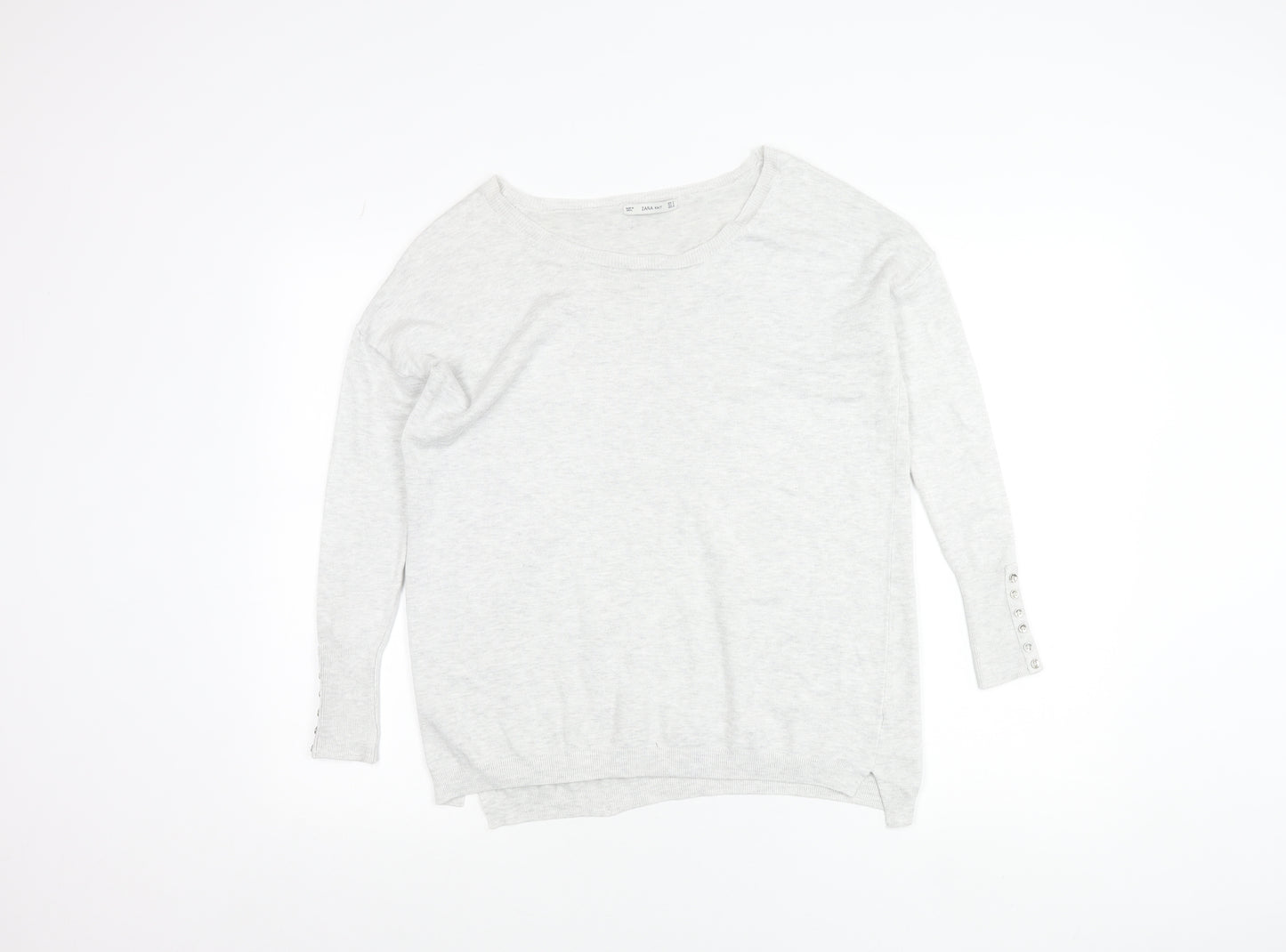 Zara Women Grey Knit Pullover Jumper Small Boat Neck Long Sleeve