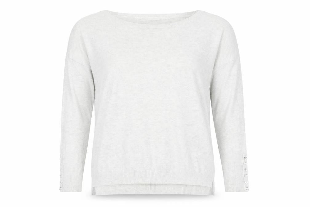 Front view of Zara Women Grey Knit jumper Small Boat Neck Long Sleeve