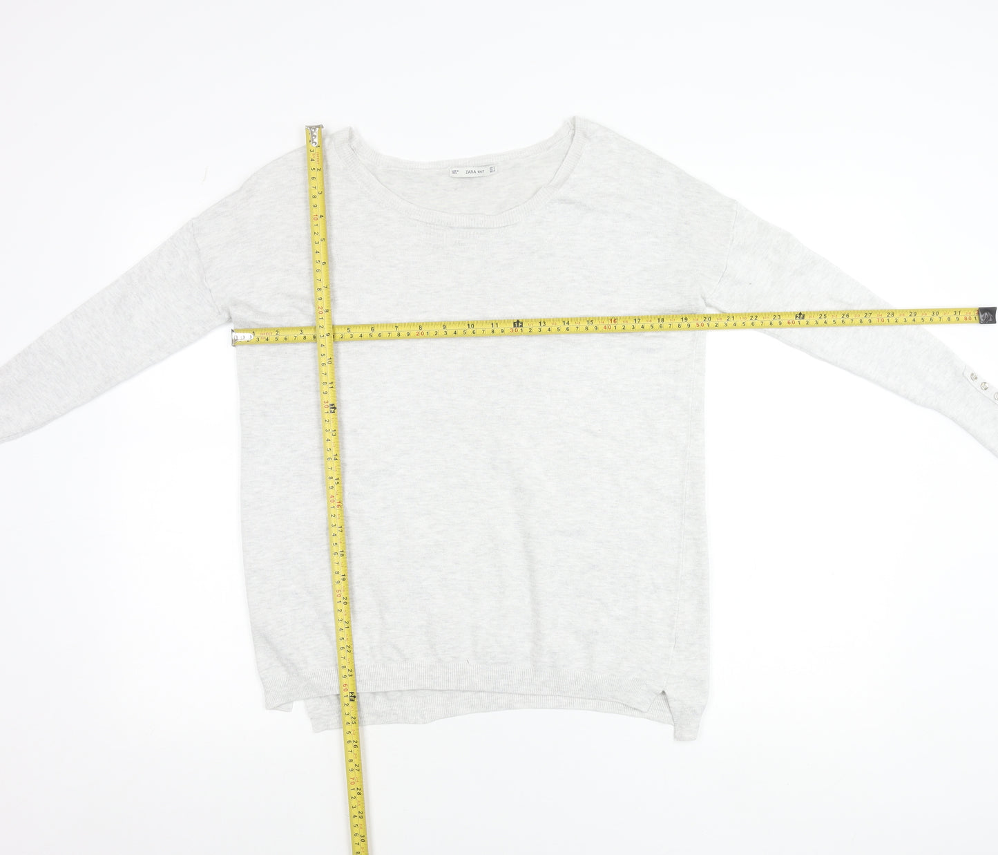 Zara Women Grey Knit Pullover Jumper Small Boat Neck Long Sleeve