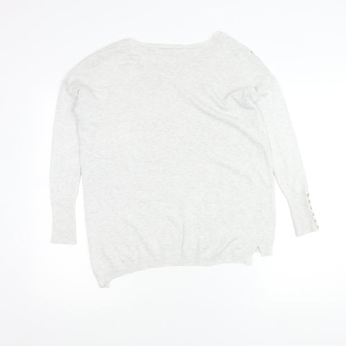 Zara Women Grey Knit Pullover Jumper Small Boat Neck Long Sleeve