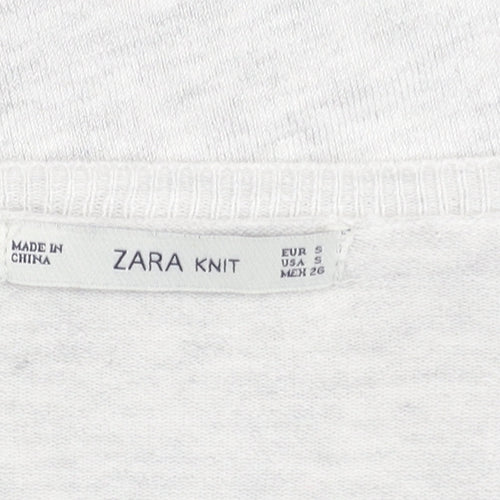 Zara Women Grey Knit Pullover Jumper Small Boat Neck Long Sleeve