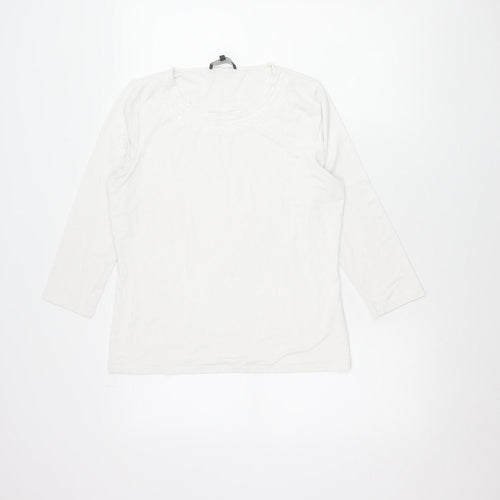 Viyella Womens White Sequin Neck 3/4 Sleeve T-Shirt Size M