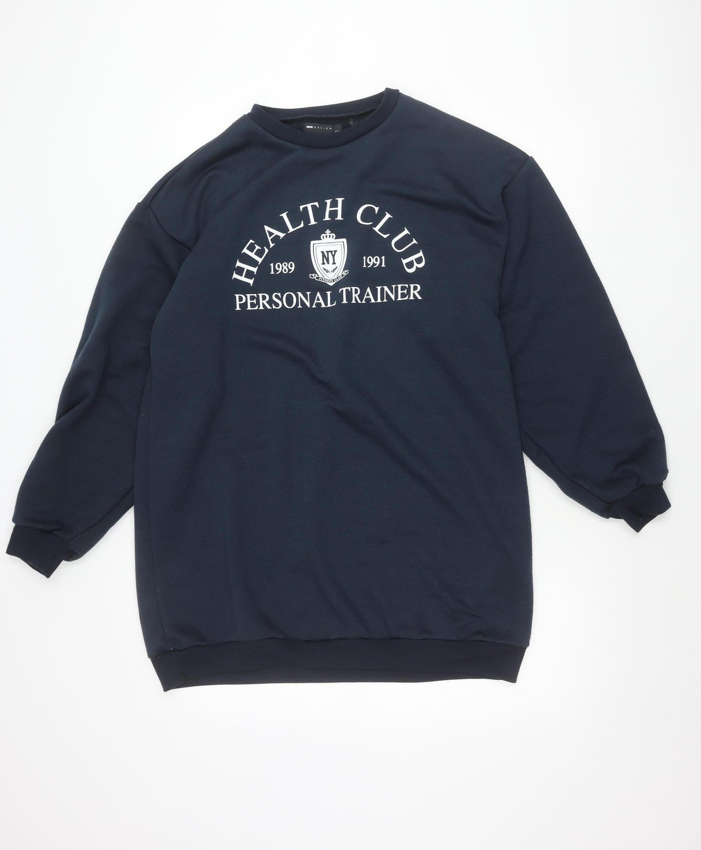 ASOS DESIGN Womens Blue Pullover Sweatshirt Size 12 UK Graphic Logo