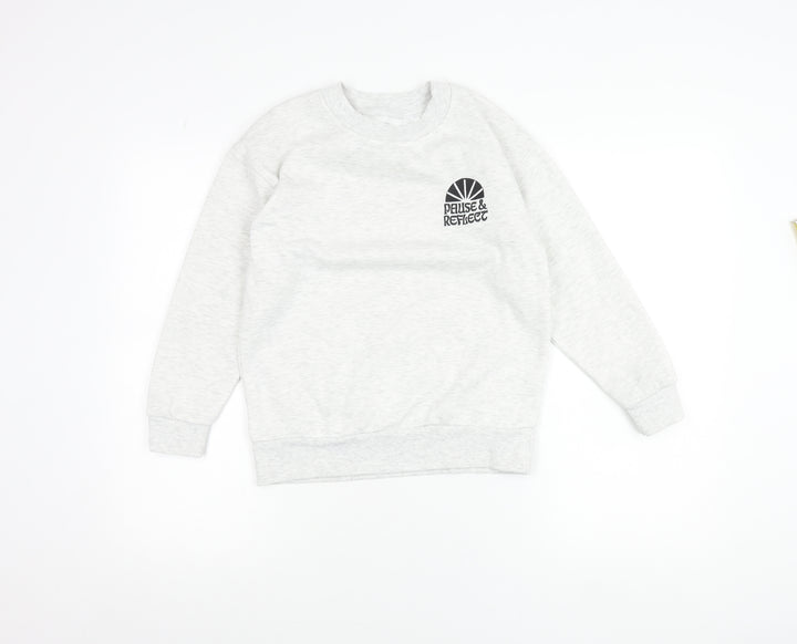 Primark Girls Grey Sweatshirt 9-10 Years Crew Neck Logo Print