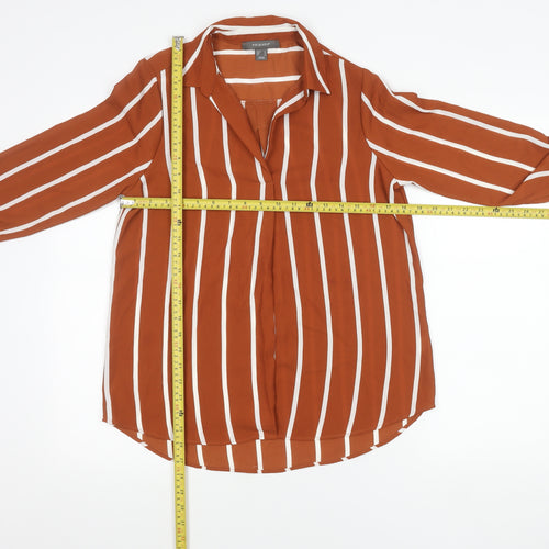Primark Women Brown Striped Button-Up Shirt Size 10 Long Sleeve