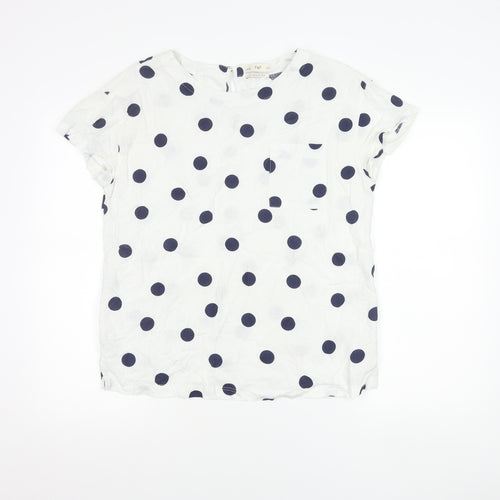 F&F Women’s White Polka Dot Linen Blend Short Sleeve Blouse UK 10