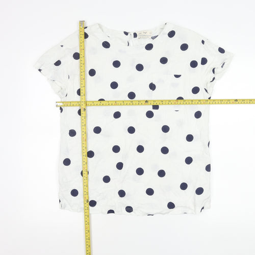 F&F Women’s White Polka Dot Linen Blend Short Sleeve Blouse UK 10