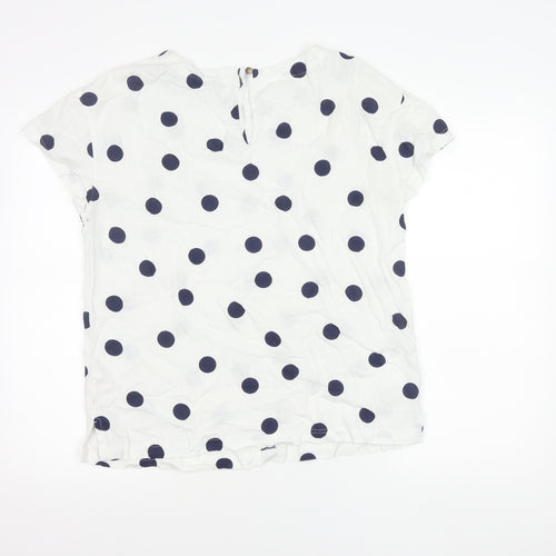 F&F Women’s White Polka Dot Linen Blend Short Sleeve Blouse UK 10