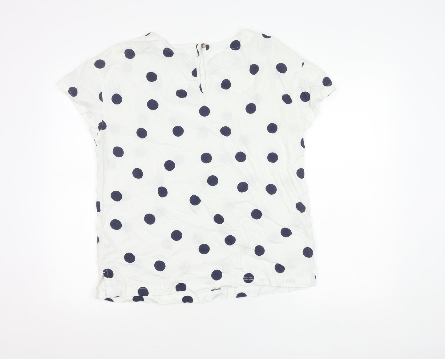 F&F Women’s White Polka Dot Linen Blend Short Sleeve Blouse UK 10