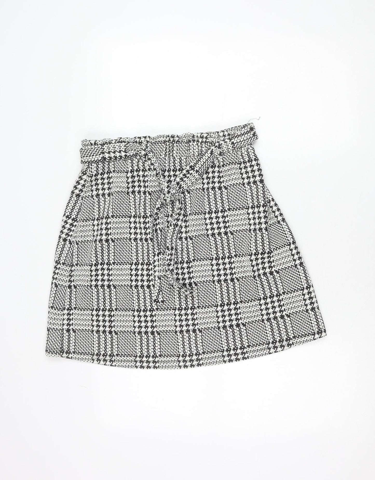 Tu Women’s Black Grey White Checked A-Line Skirt Size 12