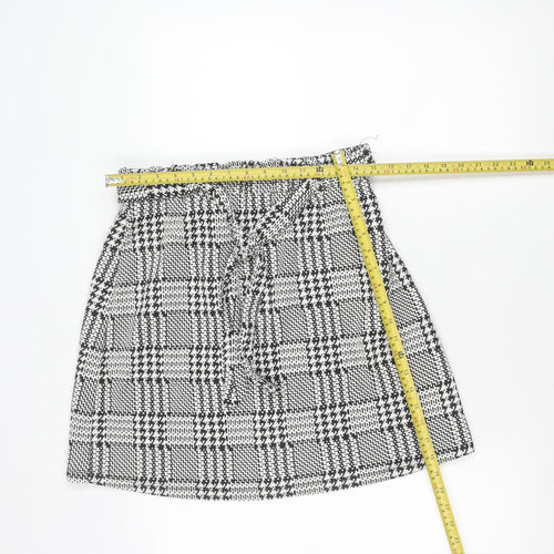 Tu Women’s Black Grey White Checked A-Line Skirt Size 12