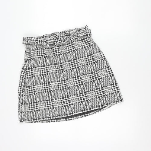Tu Women’s Black Grey White Checked A-Line Skirt Size 12
