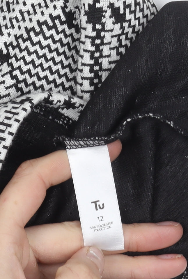 Tu Women’s Black Grey White Checked A-Line Skirt Size 12