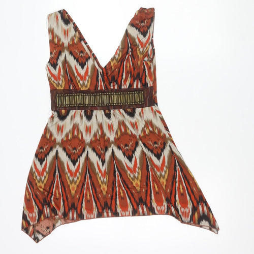 Zuppe Womens Multicoloured Geometric Beaded Tunic Blouse Size 10