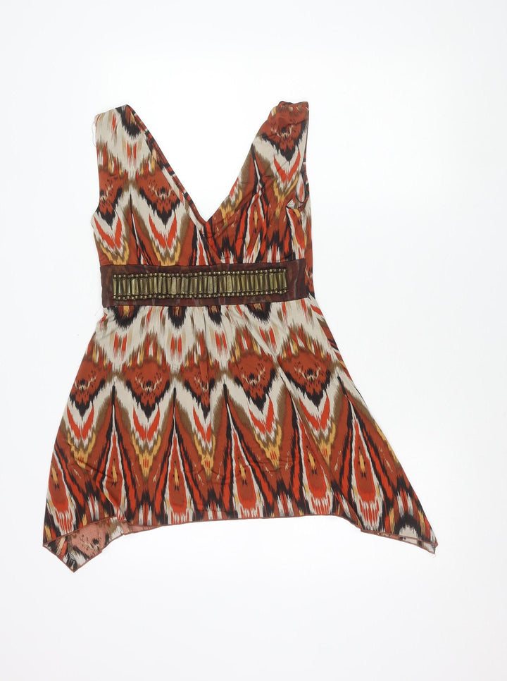 Zuppe Womens Multicoloured Geometric Beaded Tunic Blouse Size 10