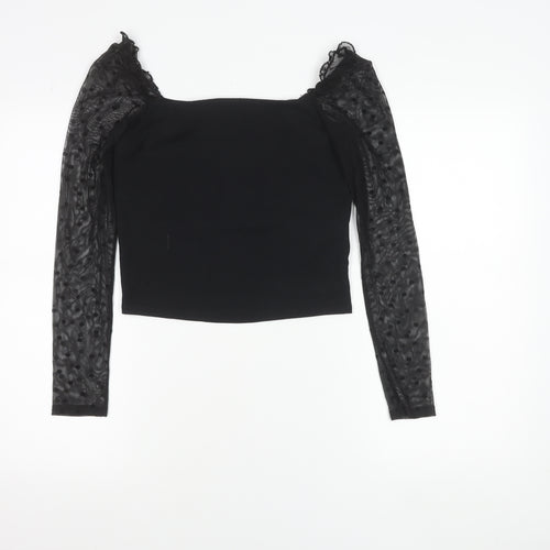 New Look Women Black Size 12 Cropped Square Neck Puff Sleeve Blouse