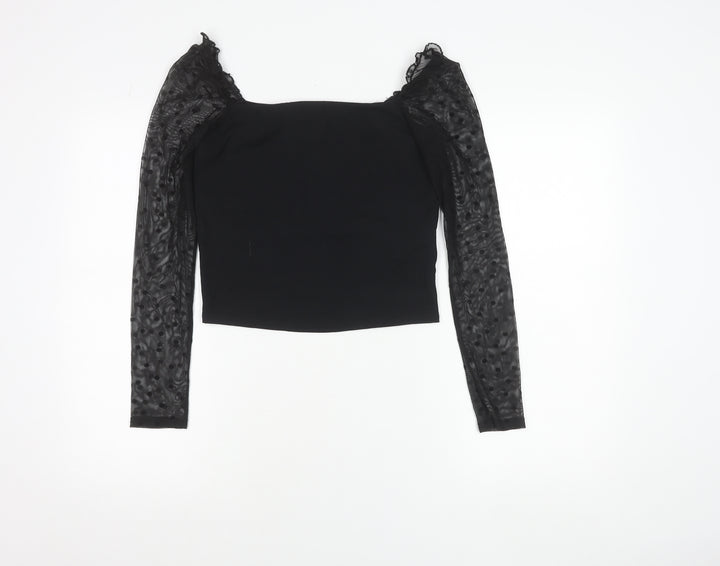 New Look Women Black Size 12 Cropped Square Neck Puff Sleeve Blouse