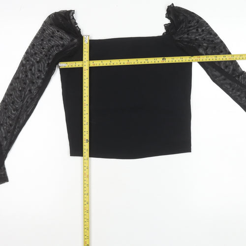 New Look Women Black Size 12 Cropped Square Neck Puff Sleeve Blouse